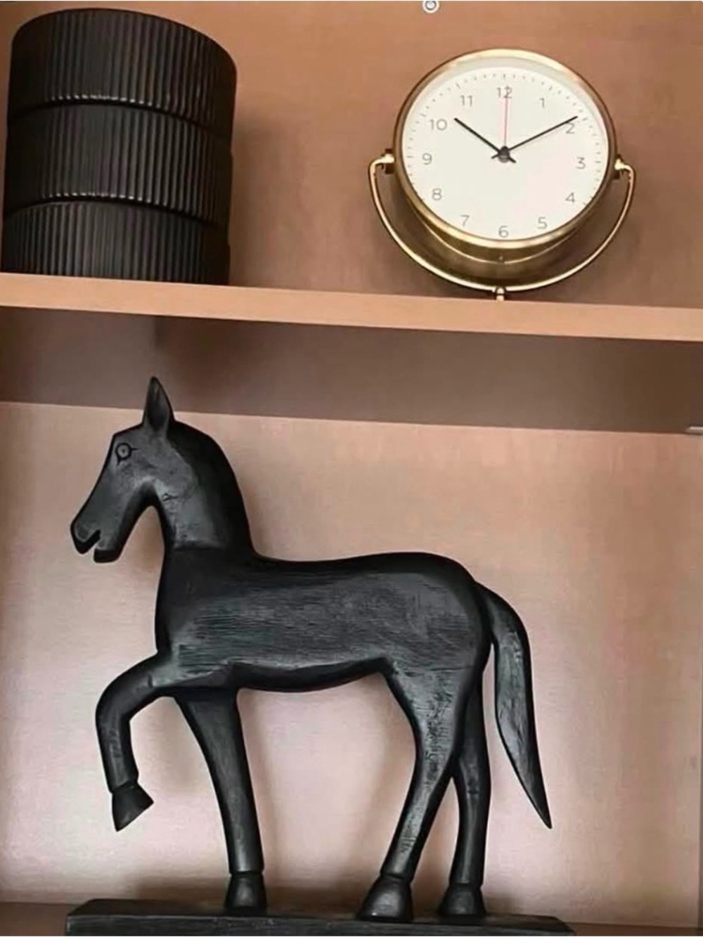 Wooden galloping horse sculpture on base 13”